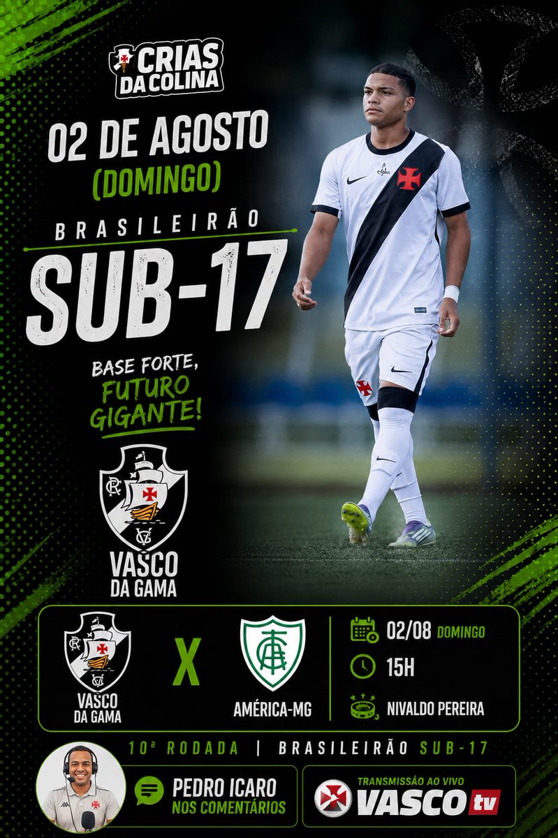 Sub-17: Vasco recebe o América-MG pelo Brasileiro neste domingo às 15h no Nivaldo Pereira com VascoTV
